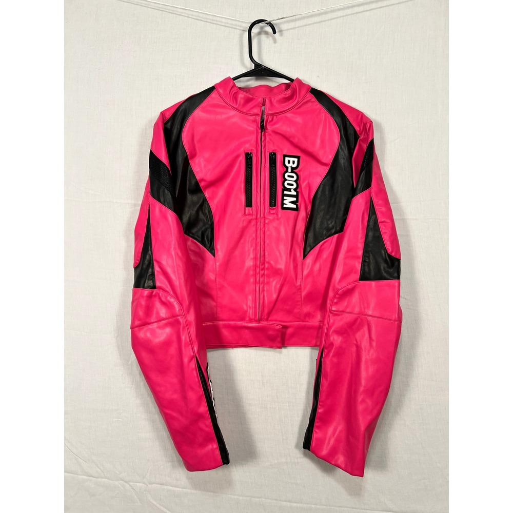 Fashion Nova Womens Pink Black Moto Racing Jacket B-001M GW23K9073 XL